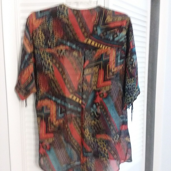 Boho fringed multi print open cardigan - Picture 3 of 4